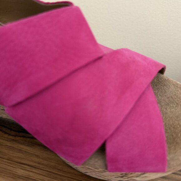 CLARKS Caslynn Diem Leather Slingback Wedge Sandal 8.5W Fuchsia nubuck pink EUC - Picture 5 of 15